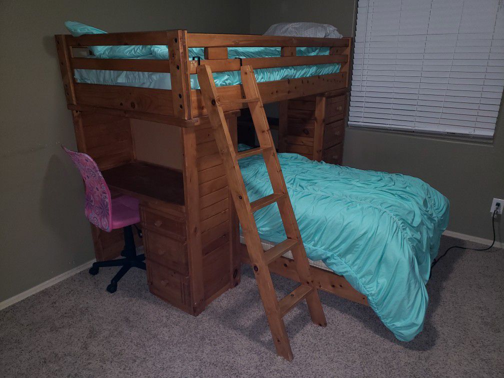 Solid wood bunk beds with desk and drawers