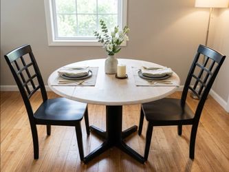 Refinished Modern Solid Wood Dining Set - White Wash  & Black - 3 Piece
