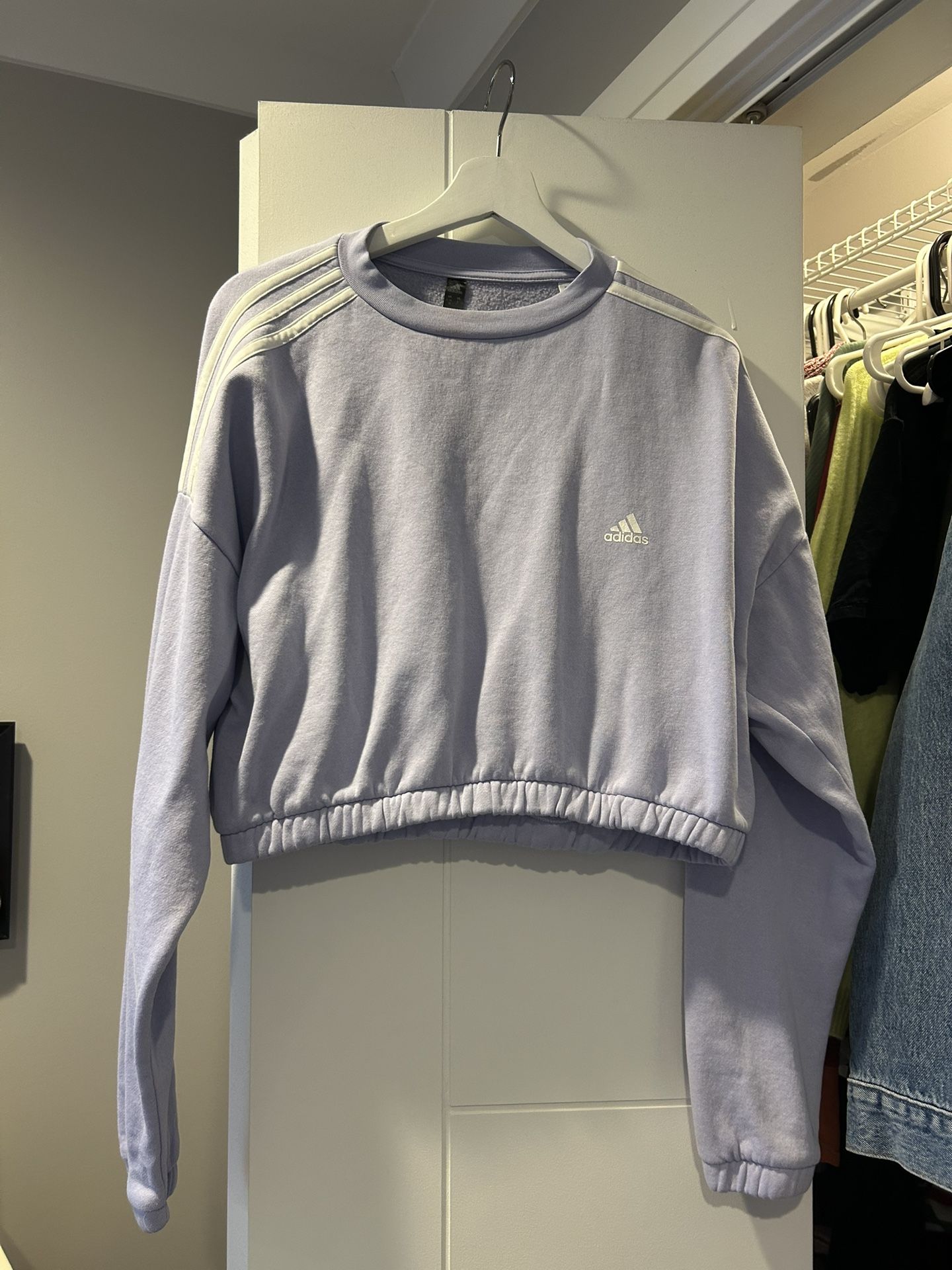 ADIDAS Women's Cropped Crew Sweatshirt sz Large Violet White