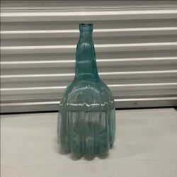 Large 23"  Aqua Blue Art Glass Terrarium Bottle Ribbed Lobed Gourd Base