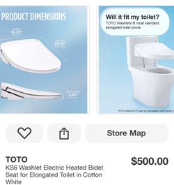 TOTO KS6 Washlet Electric Heated Bidet Seat for Elongated Toilet in Cotton White