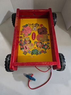 Vintage Red Wooden Pull Along Wagon