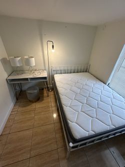Mattress, Bed Frame, Lamps, Desk