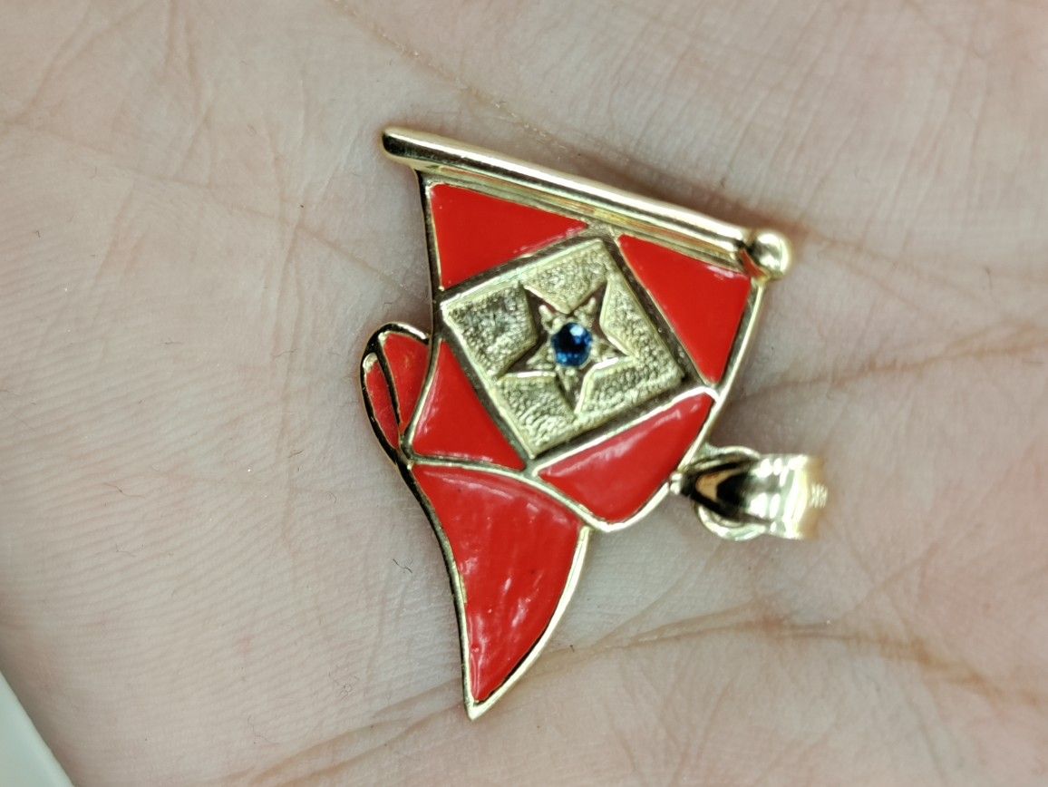 14k Gold And Red Enamel Flag Charm 