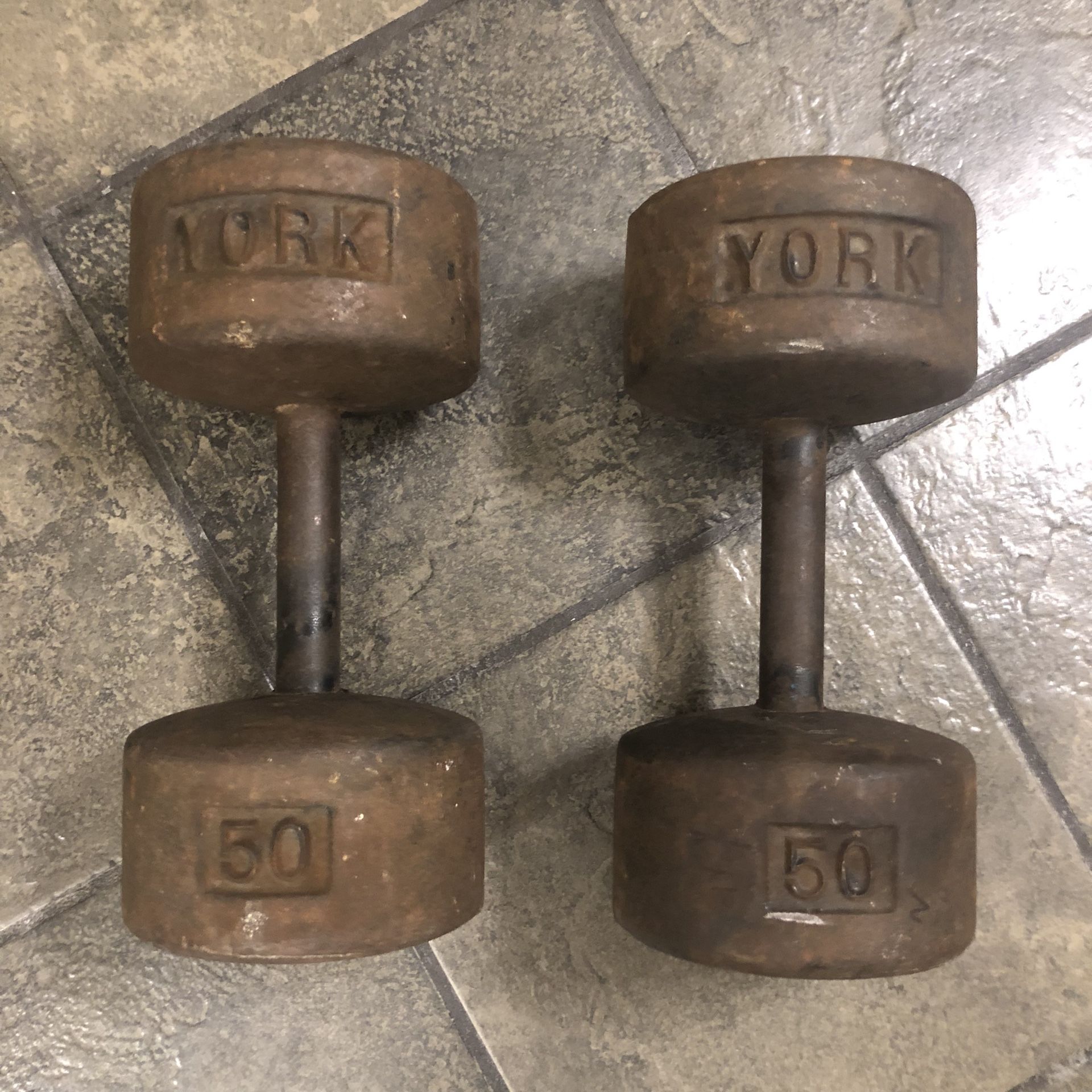 Pair Of 50Lb Vintage YORK Dumbbells 100LBS Total Weight Barbells