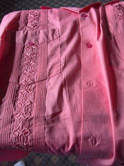 Allsense brand men's coral short-sleeve button-down Cuban guayabera shirt