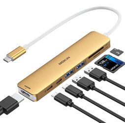 USB C Hub HDMI Adapter for MacBook Pro/Air, MOKiN 7 in 1 USB C Dongle with HDMI, SD/TF Card Reader, USB C Data Port,100W PD, and 2 USB 3.0 Compatible 
