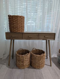 Console Table and Woven Baskets Set Of 3