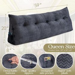 Headboard Wedge Pillow Large Headboard Pillow Wedge Pillow Headboard Soft and Supportive Bed Rest Reading Pillows for Sitting in Bed with Removable Co