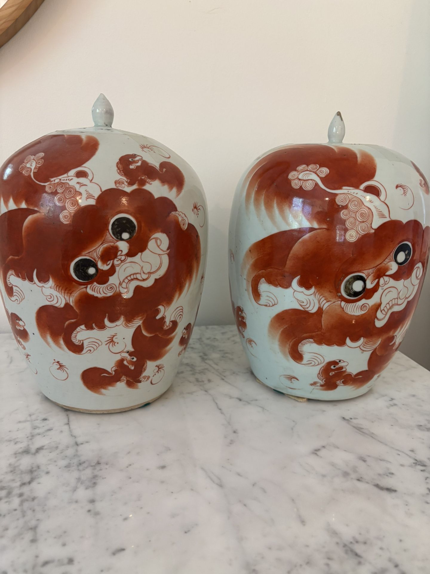 Antique Chinese Red Iron Foo Lion Dog