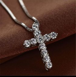Fashionable Cross Necklace Plated 14K white gold and zircon Trendy Personality