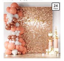 COKAOBE Rose Gold Shimmer Wall Backdrop, 24PCS Square Sequin Shimmer Backdrop Panels, Photo Backdropo