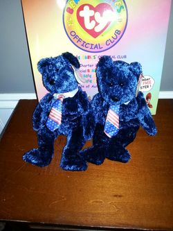 Twin Bright blue beanie baby bear's