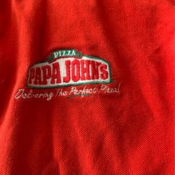 Papa John’s Shirt Mens XL Red Polo Pizza Uniform  featuring the Papa John's logo, designed for work delivery employees. Made of polyester, this short-