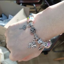 7 inch Silver Plated Charm Bracelet with Heart, Elephant and Key Charms/ Hot New Jewelry 2023 Fun Gift/We Ship Fast!