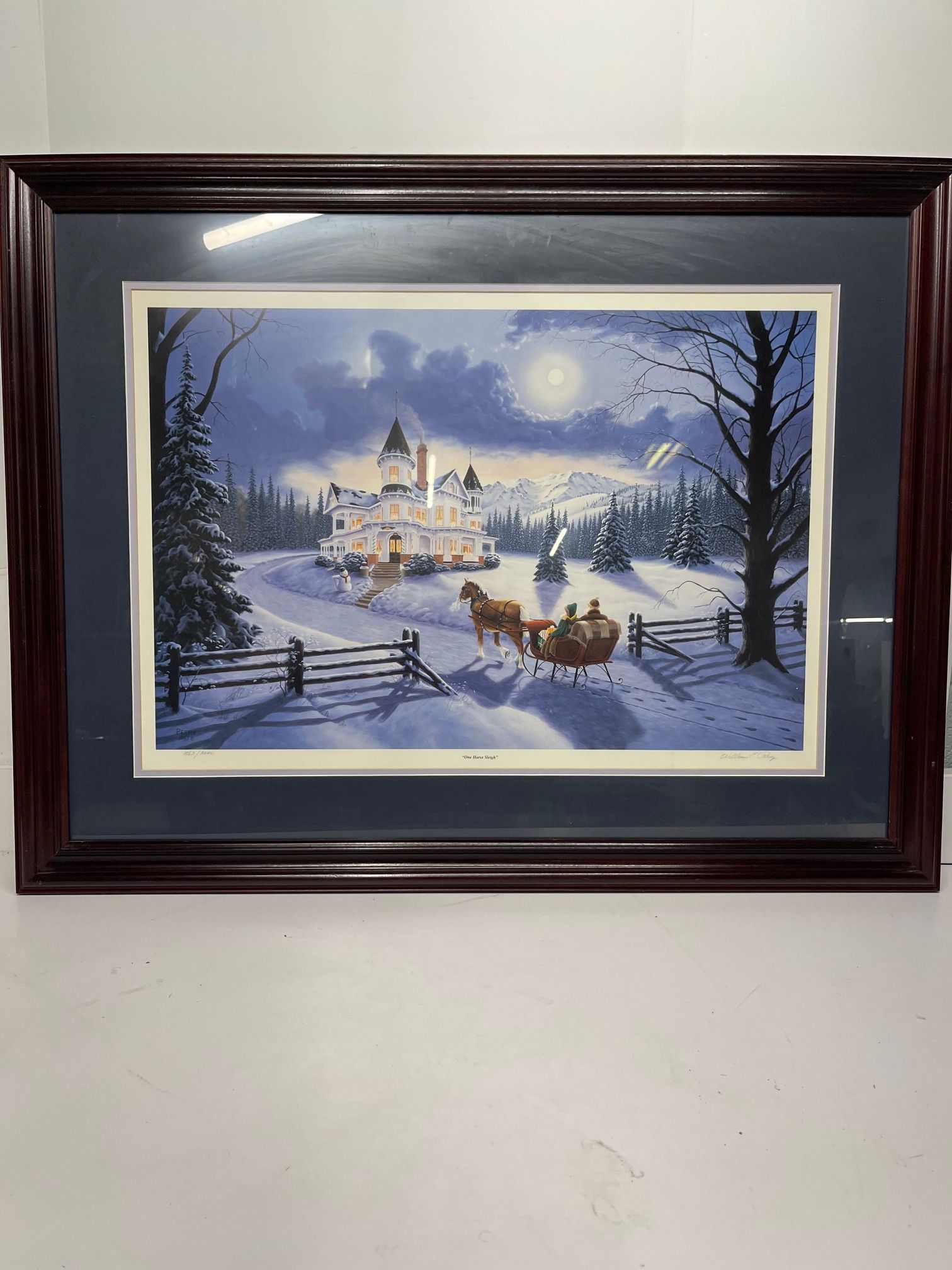 Painting, Winter, CC, One Horse Sleigh Lithograph Painting Signed