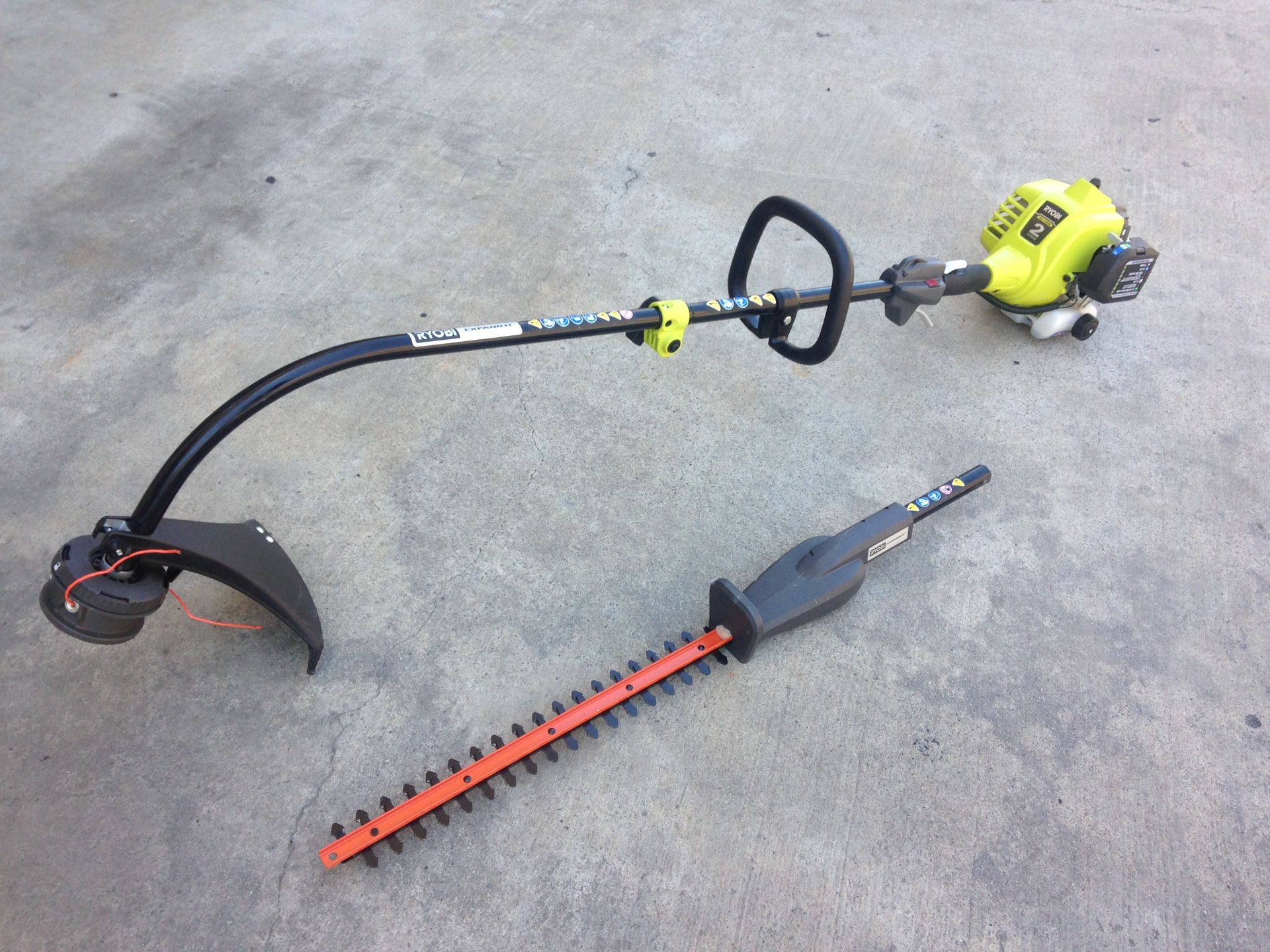Ryobi gas weed eater and hedger attachment tools