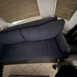 Blue Linen English Roll Arm Sofa