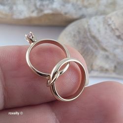14K Yellow Gold Two Mini Rings Pendant with CZ – Interlocking Ring Charm
