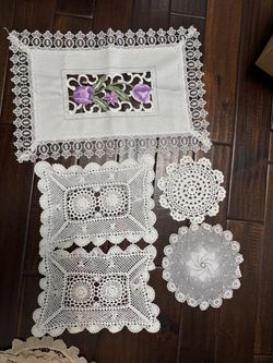Vintage Lace Doilies and Embroidered Table Linens Set