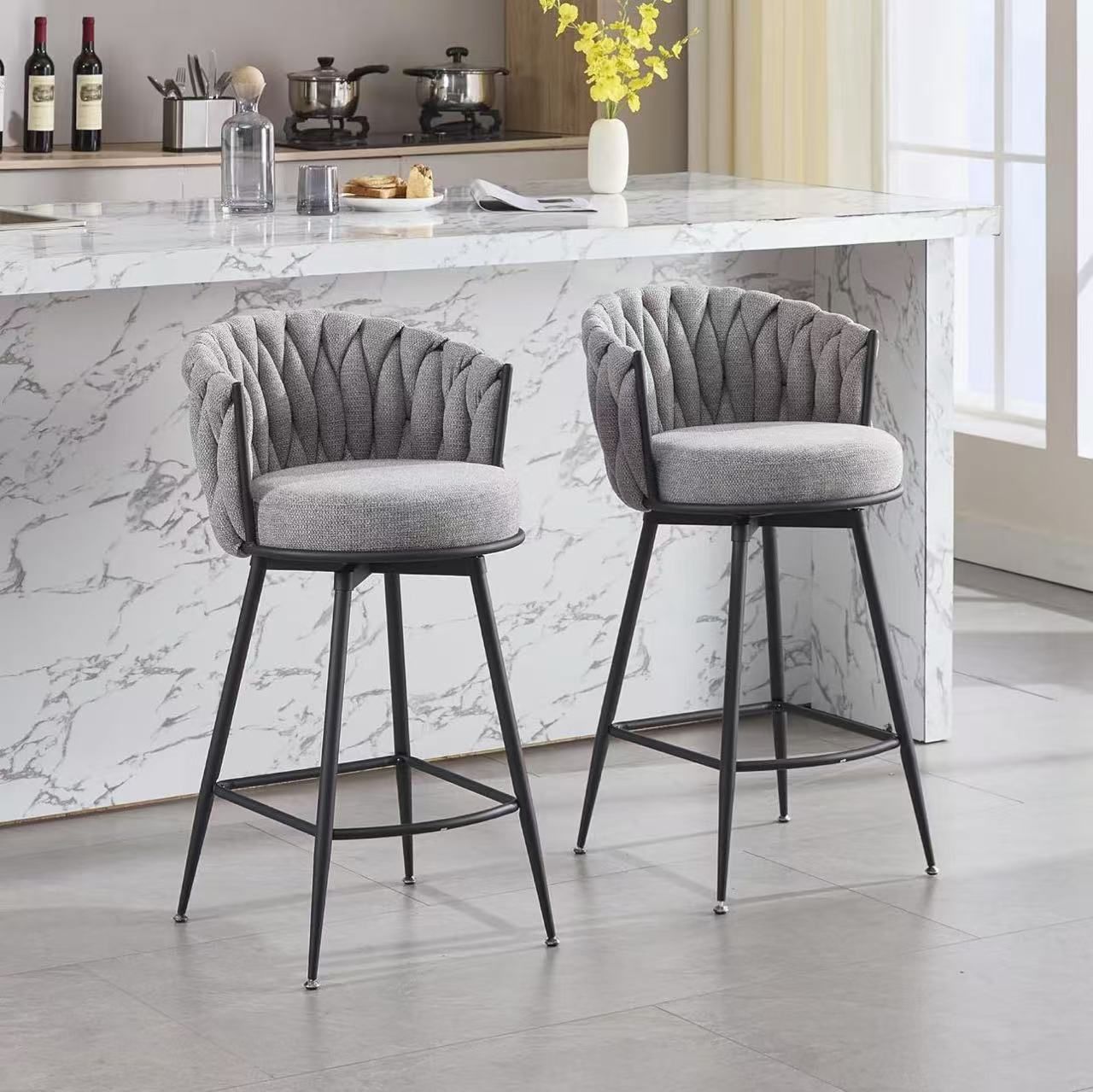 Bar Stools Set of for Kitchen Counter, 26 inch Modern Fabric