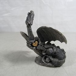Dragon of The Heart Mythical Fantasy Black Dragon Pewter Figurine