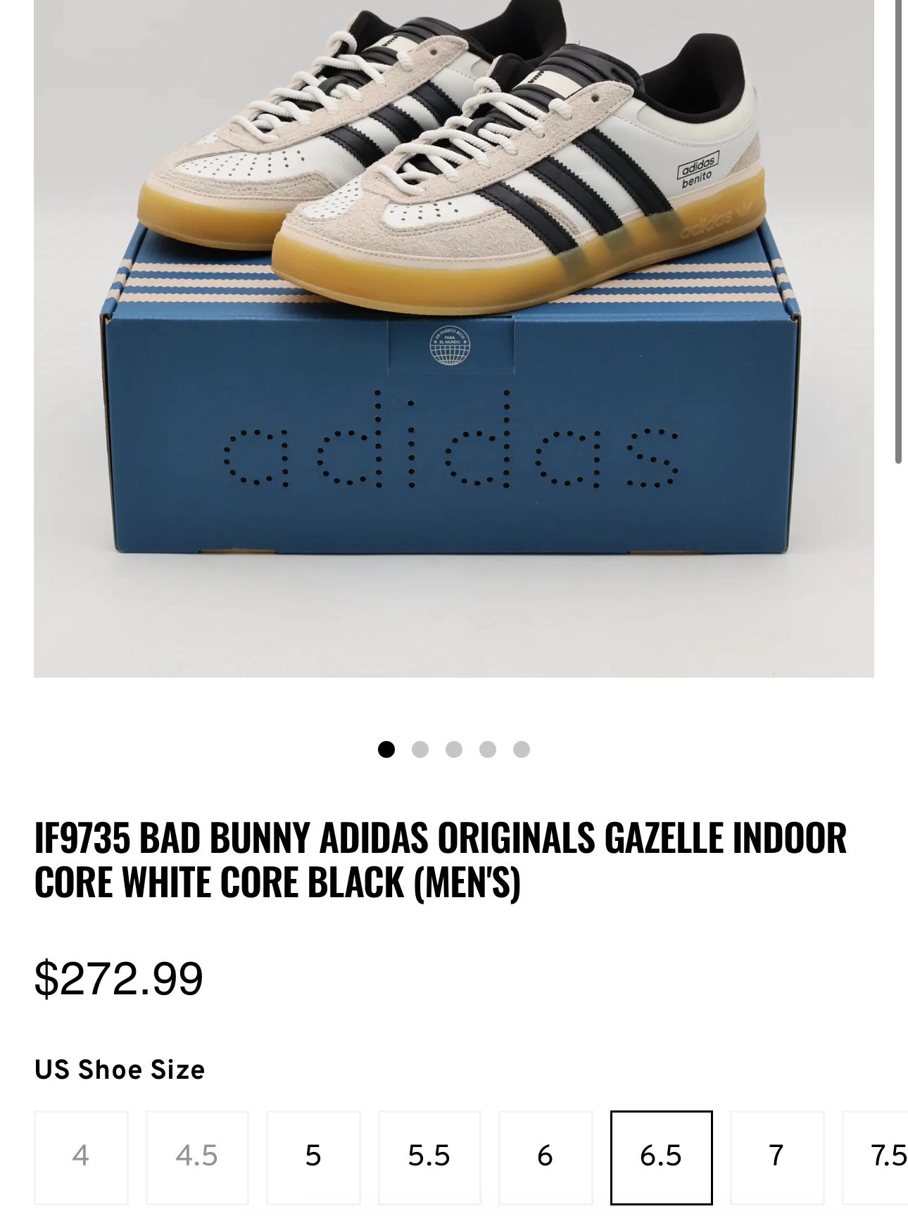 BAD BUNNY ADIDAS ORIGINALS GAZELLE INDOOR CORE WHITE CORE BLACK