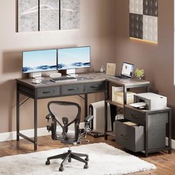 29-82 L Shaped Computer Desk with Fabric Drawers and File Cabinet, 53" Reversible Home Office Workstation Desk