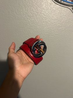 Gucci Red Leather Belt with GG Buckle