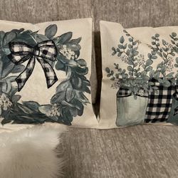 AVOIN Colorlife Home 20x20 Inch Eucalyptus Lambs Ears Throw Pillow Covers Buffalo Check Plaid Cushion Covers for Sofa Couch, Set of 2