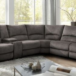 Brand New Grey Super Plush Power Reclining Sectional Sofa 