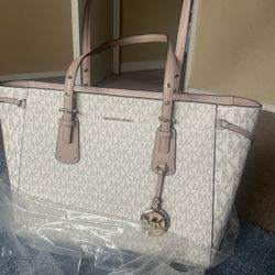 Michael Kors, Voyager Tote, Light Pink w/ White, Medium
