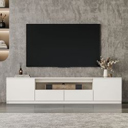 BRAND NEW! White Modern TV Stand With 2 Drawers For Storage And Cabinet Doors 
