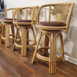 Vintage Bamboo Swivel Counter Chairs- 3 Piece
