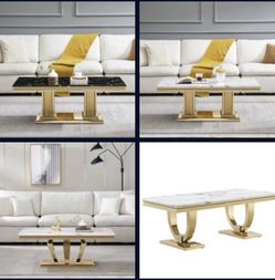 -Marble Coffee Table W/ Stainless Steel Silver / Gold Base