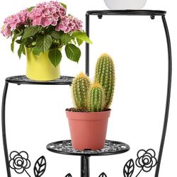 Plant Stand Indoor, Metal Flower Holder with 3 Different Size, Rust Resistant，3 Pots Wrought Iron Plant Stands for Flower Pots (Black)