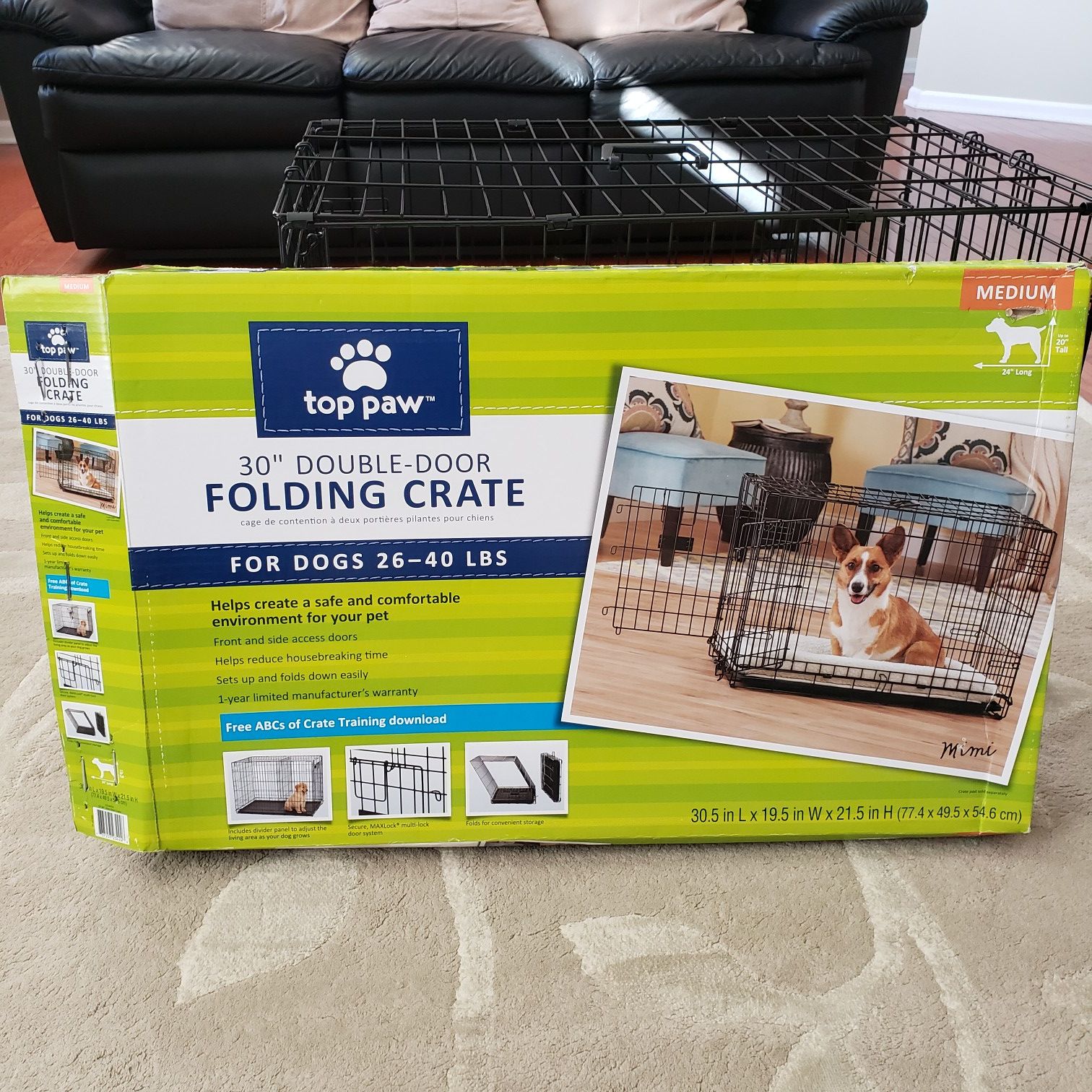 Top Paw 30" Double Door Folding Dog Crate/Cage