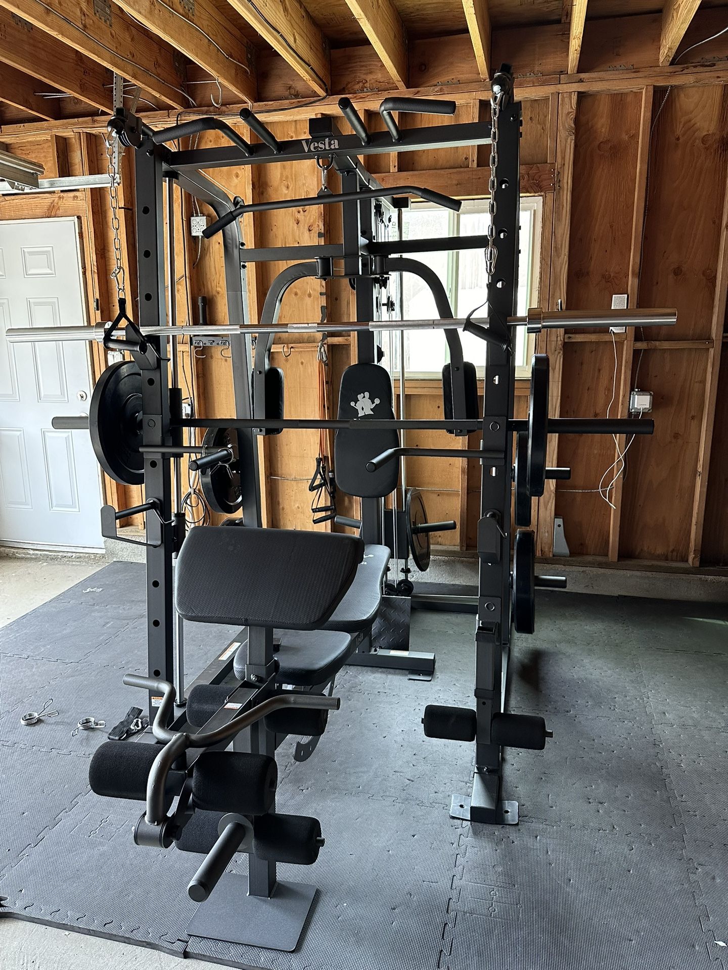 Smith Machine 1001 w/Bench Attachment | 230lb Bumpers Olympic Weights | 7ft Olympic Bar | Gym Equipment | FREE DELIVERY🚚