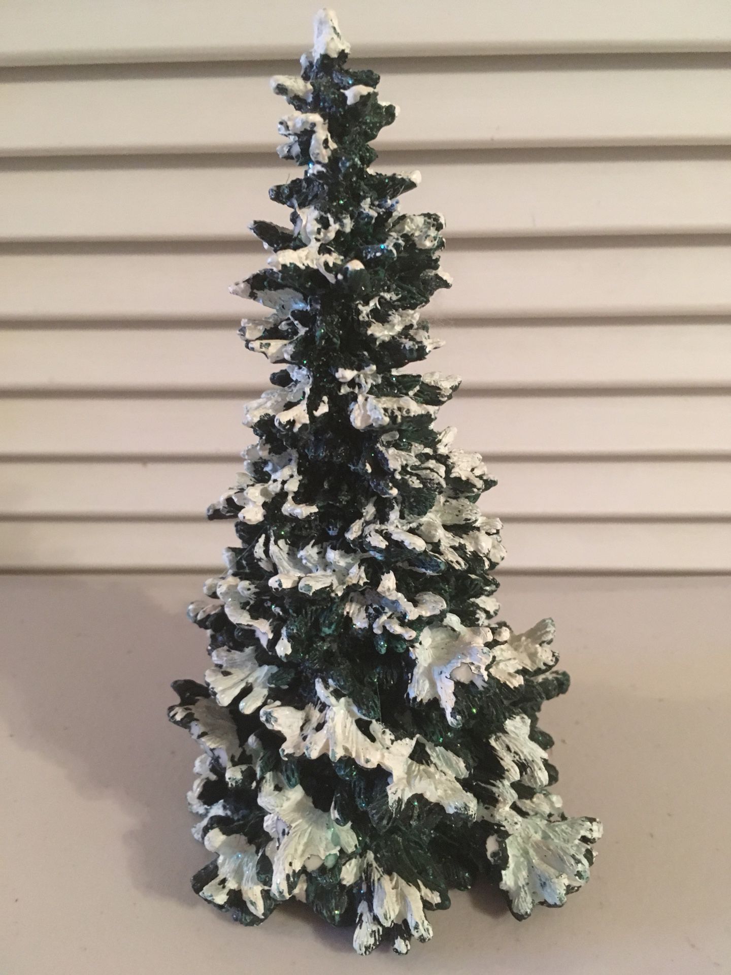 Miniature 7 1/4” Resin Flocked Sparkly Evergreen / Christmas Tree