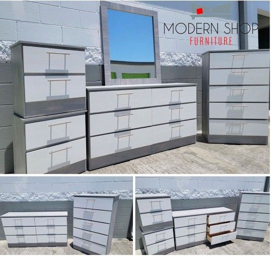 Dresser With Mirror, Chest And Two Nightstands 🌌 Comoda Con Espejo, Gavetero Y Dos Mesitas De Noche 🌌