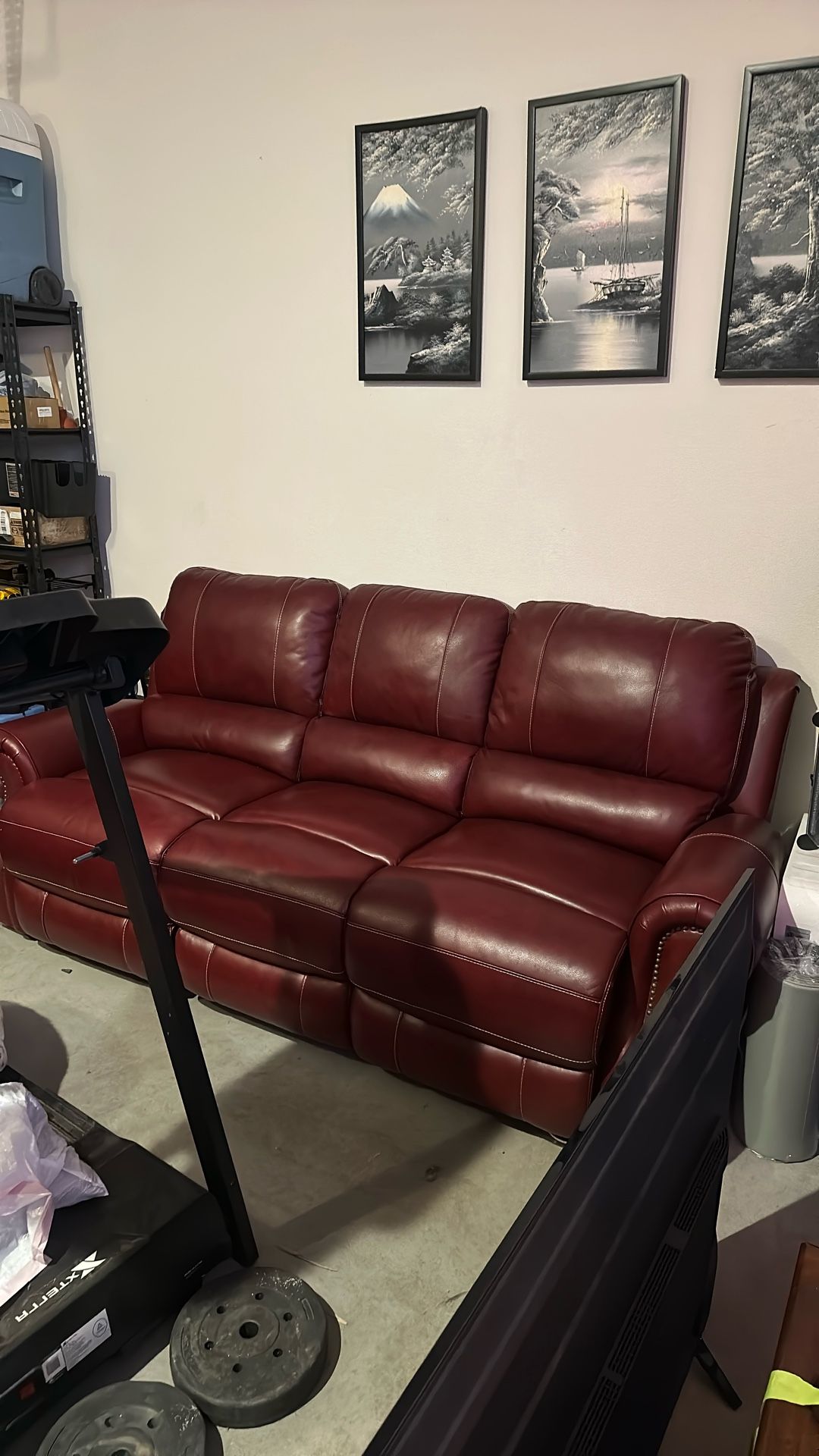 Ashley Leather Coach With Manual Recliner