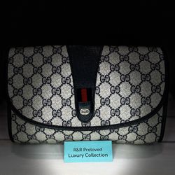 Gucci Navy Blue Sherry Line Clutch Bag