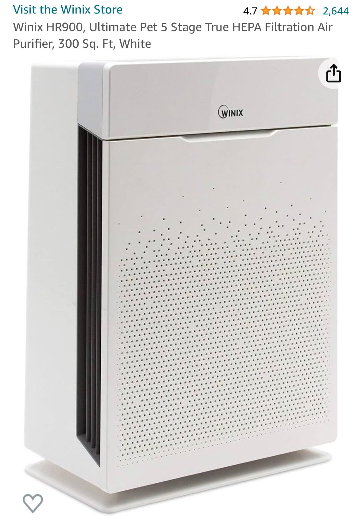 Winix HR900 Ultimate Pet 5 Stage HEPA filtration Air purifier
