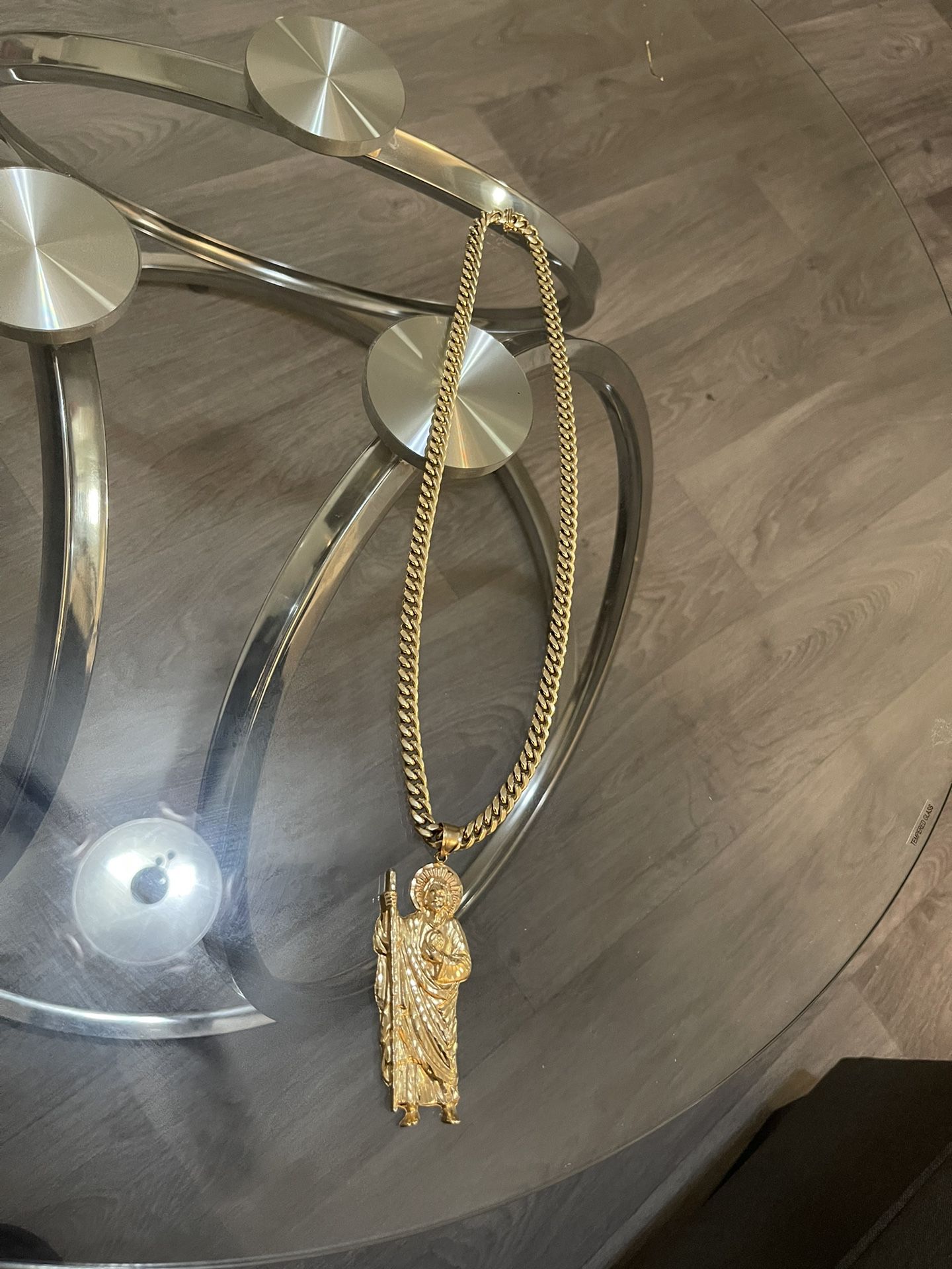 Gold Cuban Link Chain with San Judas Pendant