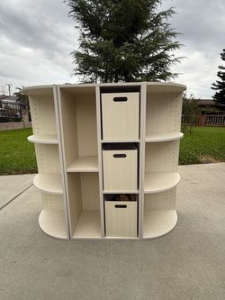 Large Oval Bookcase with Storage Bins