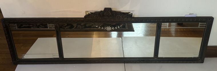 Beautiful 3 Panel Antique Nurre Co. Framed Ornate Wood Wall Mirror - 53 ½x15  