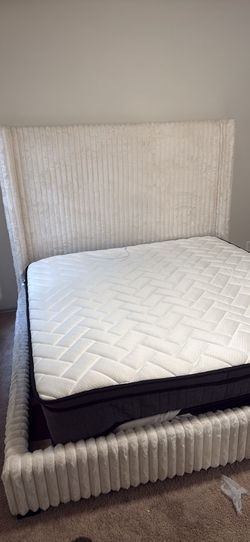 King sized velvet upholstered bed