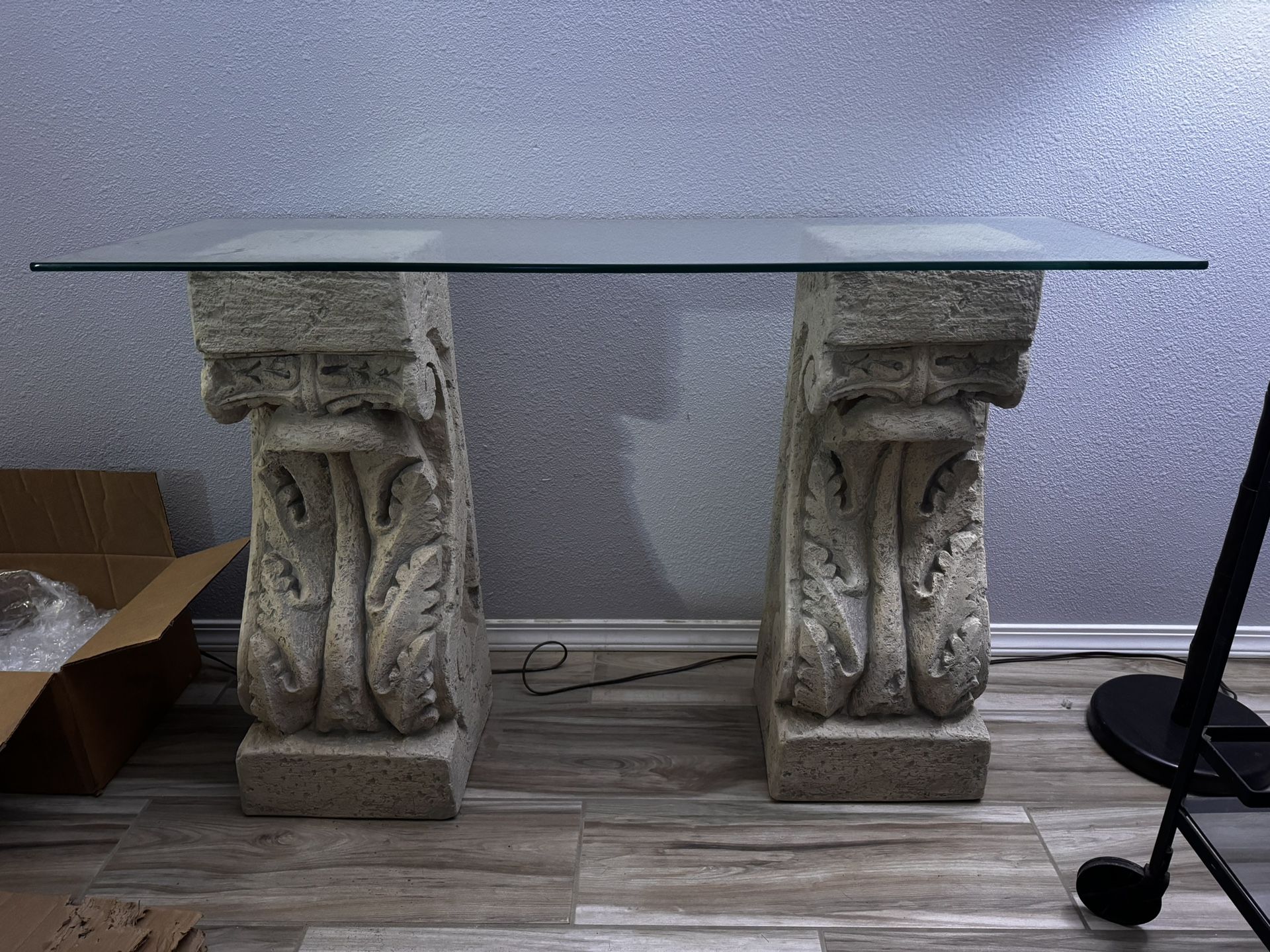 Stone Pillar Glass Table
