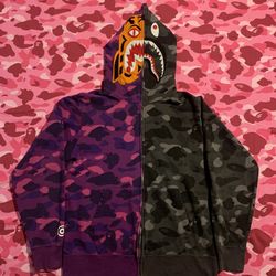 Bape Purple black Camo Shark tiger Split Hoodie for Sale in