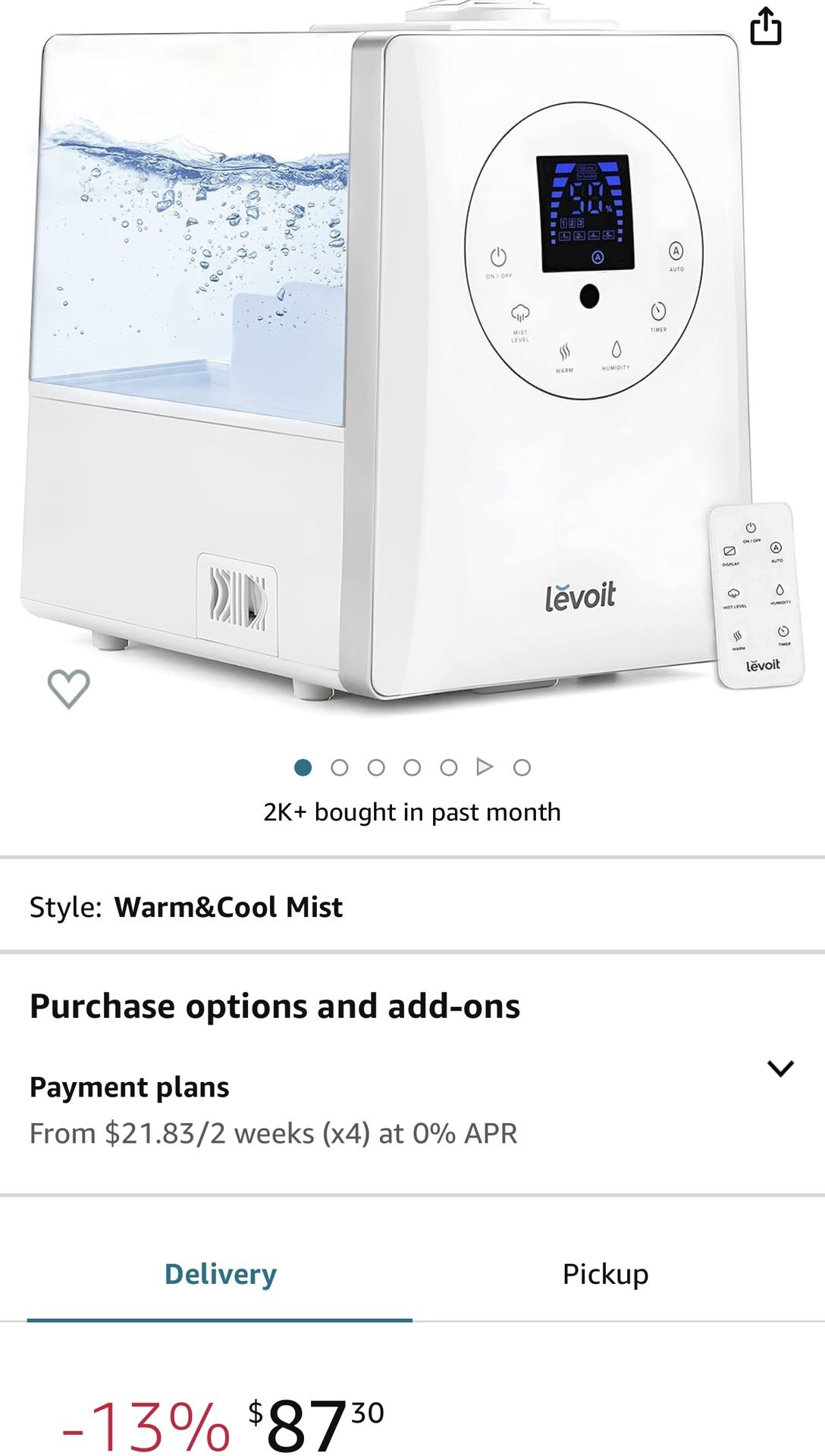 2 LEVOIT Humidifiers for Bedroom Large Room Home, 6L Warm and Cool Mist Ultrasonic Air Vaporizer for Plants 